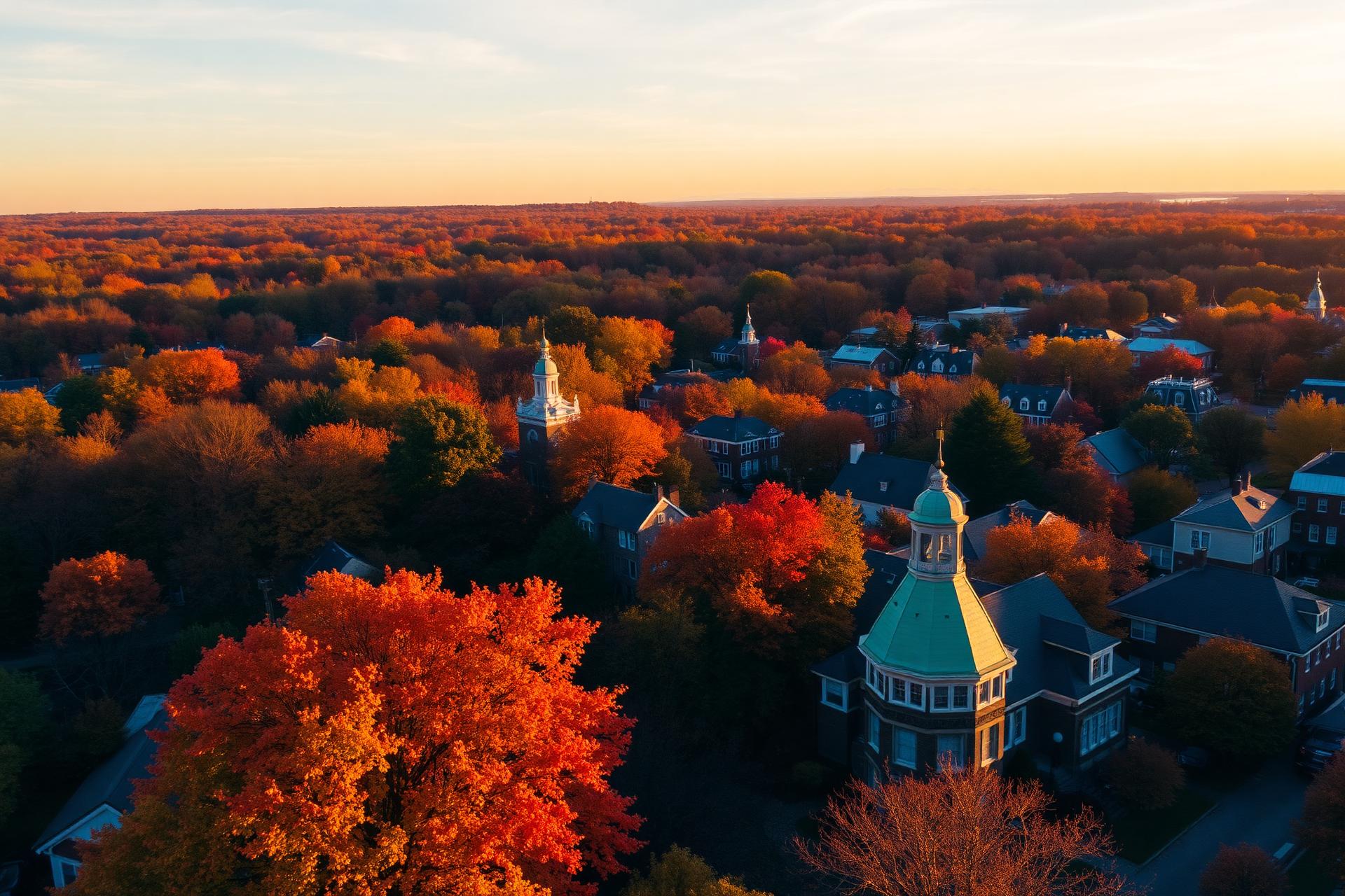 Aerial view of Westchester County in autumn