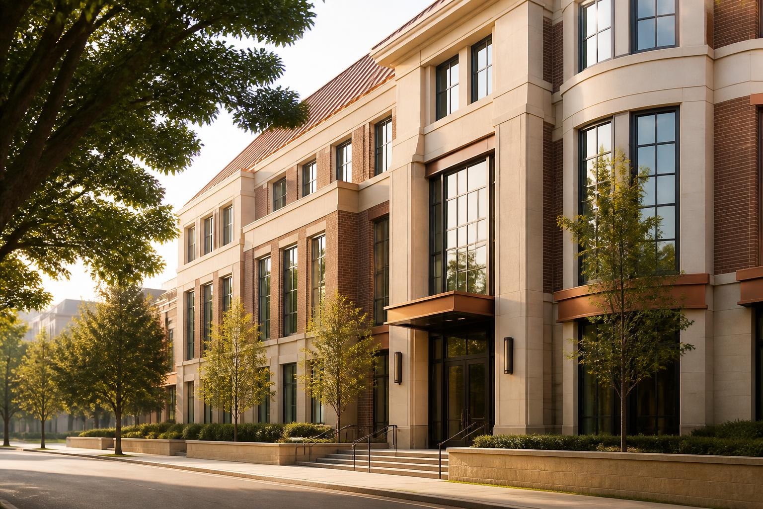 Refined Westchester County professional office building at golden hour